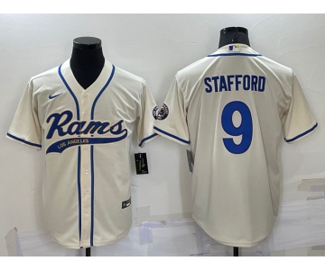 Men's Los Angeles Rams #9 Matthew Stafford Cream Stitched Cool Base Nike Baseball Jersey