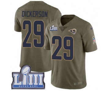#29 Limited Eric Dickerson Olive Nike NFL Men's Jersey Los Angeles Rams 2017 Salute to Service Super Bowl LIII Bound