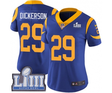 #29 Limited Eric Dickerson Royal Blue Nike NFL Alternate Women's Jersey Los Angeles Rams Vapor Untouchable Super Bowl LIII Bound