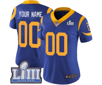 Women's Customized Los Angeles Rams Vapor Untouchable Super Bowl LIII Bound Limited Royal Blue Nike NFL Alternate Jersey