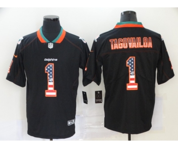 Men's Miami Dolphins #1 Tua Tagovailoa 2020 USA Flag Fashion Black Color Rush Stitched Nike Limited Jersey