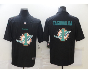 Men's Miami Dolphins #1 Tua Tagovailoa Black 2020 Shadow Logo Vapor Untouchable Stitched NFL Nike Limited Jersey
