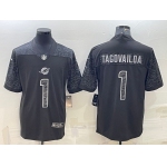 Men's Miami Dolphins #1 Tua Tagovailoa Black Reflective Limited Stitched Football Jersey