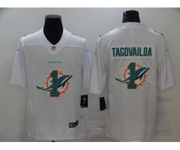 Men's Miami Dolphins #1 Tua Tagovailoa White 2020 Shadow Logo Vapor Untouchable Stitched NFL Nike Limited Jersey
