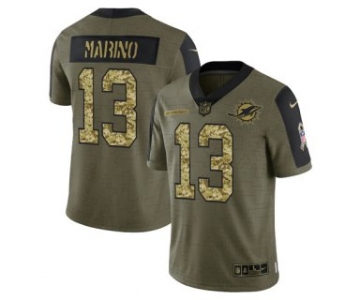 Men's Olive Miami Dolphins #13 Dan Marino 2021 Camo Salute To Service Limited Stitched Jersey