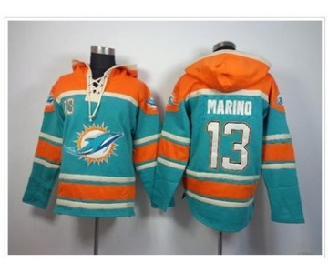 Miami Dolphins #13 Dan Marino Aqua Green Sawyer Hooded Sweatshirt NFL Hoodie