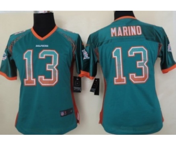 Nike Miami Dolphins #13 Dan Marino Drift Fashion Green Womens Jersey