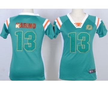 Nike Miami Dolphins #13 Dan Marino Drilling Sequins Green Womens Jersey