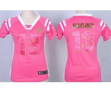 Nike Miami Dolphins #13 Dan Marino Drilling Sequins Pink Womens Jersey