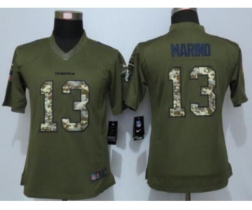 Women's Miami Dolphins #13 Dan Marino Retired Player Green Salute to Service NFL Nike Limited Jersey