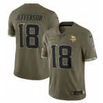 Men's Minnesota Vikings #18 Justin Jefferson 2022 Olive Salute To Service Limited Stitched Jersey