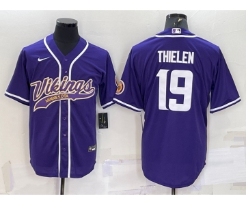 Men's Minnesota Vikings #19 Adam Thielen Purple With Patch Cool Base Stitched Baseball Jersey