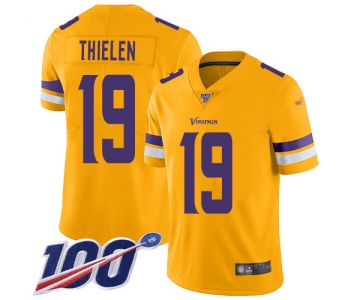 Nike Vikings #19 Adam Thielen Gold Men's Stitched NFL Limited Inverted Legend 100th Season Jersey