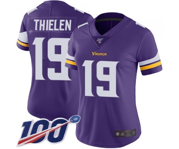 Nike Vikings #19 Adam Thielen Purple Team Color Women's Stitched NFL 100th Season Vapor Limited Jersey