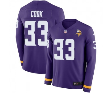 Nike Vikings 33 Dalvin Cook Purple Team Color Men's Stitched NFL Limited Therma Long Sleeve Jersey
