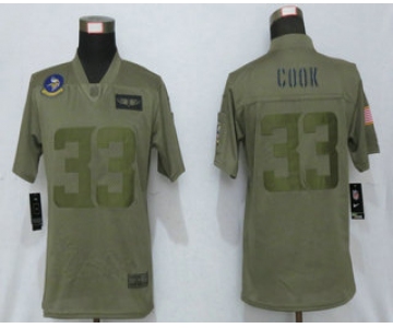 Women's Minnesota Vikings #33 Dalvin Cook NEW Olive 2019 Salute To Service Stitched NFL Nike Limited Jersey