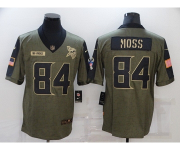 Men's Minnesota Vikings #84 Randy Moss Nike Olive 2021 Salute To Service Retired Player Limited Jersey