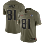 Men's New England Patriots #81 Randy Moss 2022 Olive Salute To Service Limited Stitched Jersey