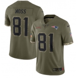 Men's New England Patriots #81 Randy Moss 2022 Olive Salute To Service Limited Stitched Jersey