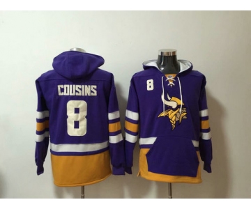 Men's Nike Vikings 8 Kirk Cousins Purple Stitched Pullover Hoodie