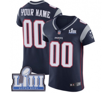 Men's Customized New England Patriots Vapor Untouchable Super Bowl LIII Bound Elite Navy Blue Nike NFL Home Jersey