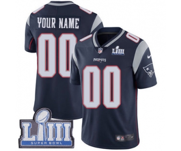 Men's Customized New England Patriots Vapor Untouchable Super Bowl LIII Bound Limited Navy Blue Nike NFL Home Jersey