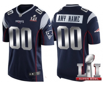 Men's New England Patriots Navy Blue Steel Silver 2017 Super Bowl LI NFL Nike Custom Limited Jersey