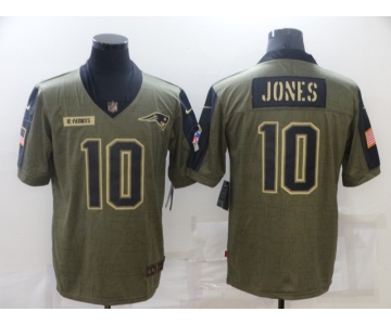 Men's New England Patriots #10 Mac Jones 2021 Olive Salute To Service Limited Stitched Jersey