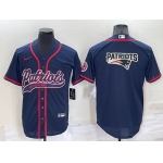 Men's New England Patriots #10 Mac Jones Navy Blue Team Big Logo With Patch Cool Base Stitched Baseball Jersey