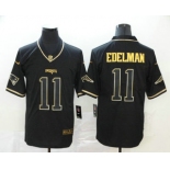 Men's New England Patriots #11 Julian Edelman Black 100th Season Golden Edition Jersey