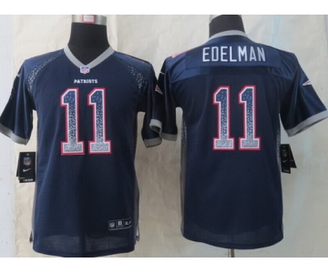 Nike New England Patriots #11 Julian Edelman Drift Fashion Blue Kids Jersey