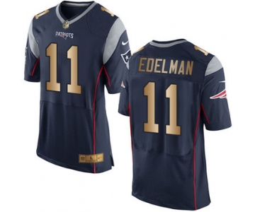 Nike Patriots #11 Julian Edelman Navy Blue Team Color Men's Stitched NFL New Elite Gold Jersey
