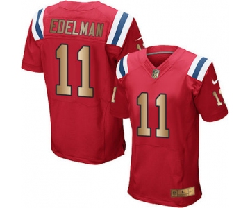 Nike Patriots #11 Julian Edelman Red Alternate Men's Stitched NFL Elite Gold Jersey