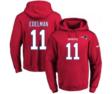 Nike Patriots #11 Julian Edelman Red Name & Number Pullover NFL Hoodie