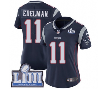 Women's New England Patriots #11 Julian Edelman Navy Blue Nike NFL Home Vapor Untouchable Super Bowl LIII Bound Limited Jersey