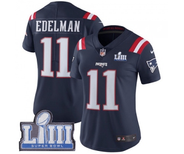 Women's New England Patriots #11 Julian Edelman Navy Blue Nike NFL Rush Vapor Untouchable Super Bowl LIII Bound Limited Jersey