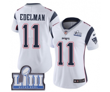 Women's New England Patriots #11 Julian Edelman White Nike NFL Road Vapor Untouchable Super Bowl LIII Bound Limited Jersey