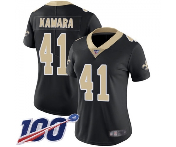 Nike Saints #41 Alvin Kamara Black Team Color Women's Stitched NFL 100th Season Vapor Limited Jersey