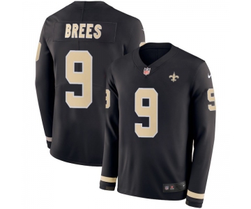 Men New Orleans Saints 9 Drew Brees Nike Therma Long Sleeve Jersey