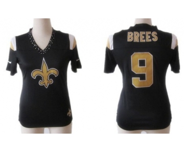 Nike New Orleans Saints #9 Drew Brees 2012 Black Womens Field Flirt Fashion Jersey