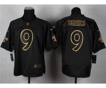Nike New Orleans Saints #9 Drew Brees 2014 All Black/Gold Elite Jersey