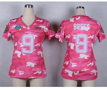 Nike New Orleans Saints #9 Drew Brees 2014 Salute to Service Pink Camo Womens Jersey