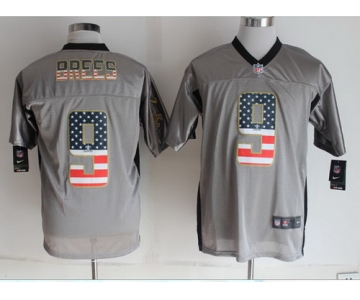 Nike New Orleans Saints #9 Drew Brees 2014 USA Flag Fashion Gray Elite Jersey