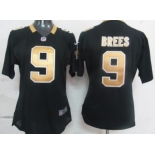 Nike New Orleans Saints #9 Drew Brees Black Game Womens Jersey