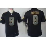Nike New Orleans Saints #9 Drew Brees Black Impact Limited Kids Jersey