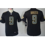 Nike New Orleans Saints #9 Drew Brees Black Impact Limited Kids Jersey