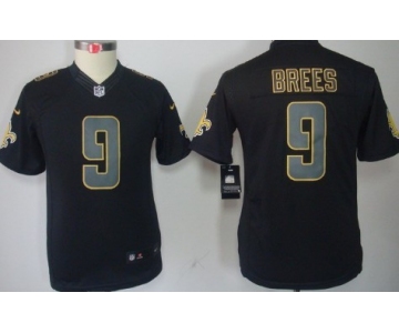 Nike New Orleans Saints #9 Drew Brees Black Impact Limited Kids Jersey