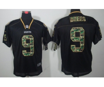 Nike New Orleans Saints #9 Drew Brees Black With Camo Elite Jersey