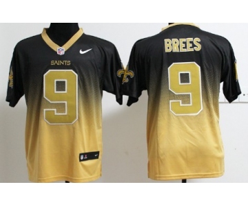 Nike New Orleans Saints #9 Drew Brees Black/Gold Fadeaway Elite Jersey