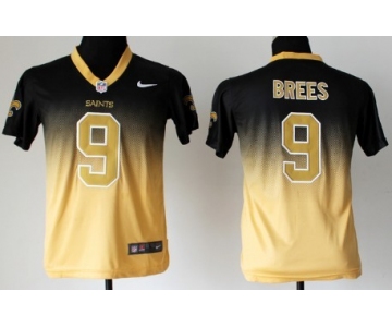Nike New Orleans Saints #9 Drew Brees Black/Gold Fadeaway Kids Jersey